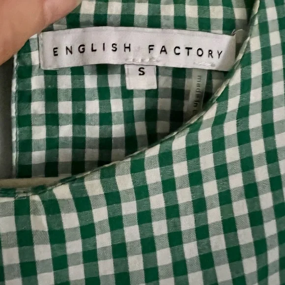 ENGLISH FACTORY Ruffled Mini Dress — Size S, Gingham Green - Picture 4 of 4